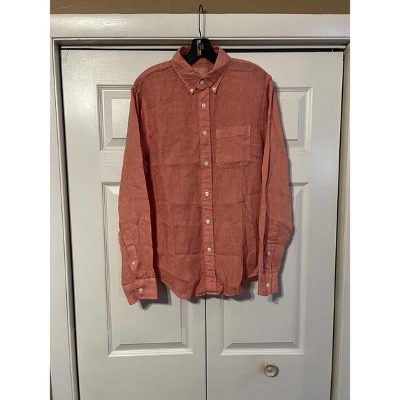 Abercrombie & Fitch Linen Shirt Mens Large Long Sleeve Button Down Coral - Picture 1 of 6
